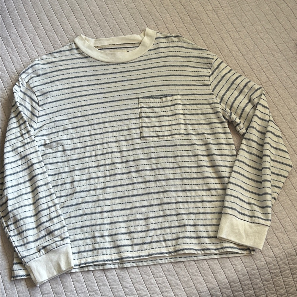 Madewell Jacquard cream blue cotton blend boxy Stripe Pocket Tee L - Picture 11 of 12